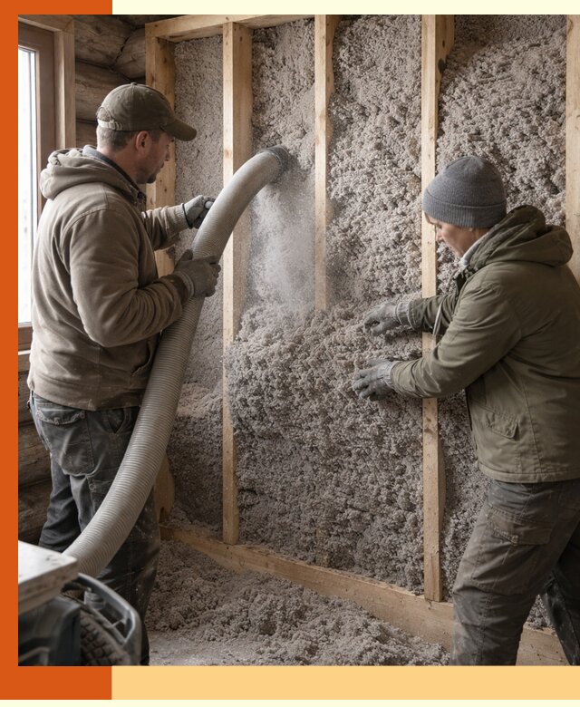 Утепление бревенчатого дома эковатой в Нефтеюганске