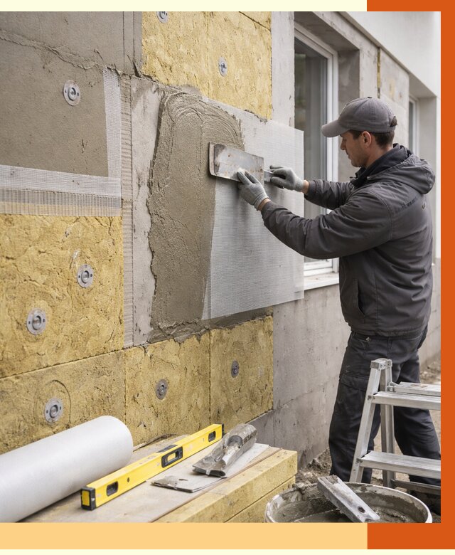 Утепление фасада под штукатурку в Нефтеюганске от 4271 руб/м2 — монтаж пенопластом и минватой | ТепломастерНфт