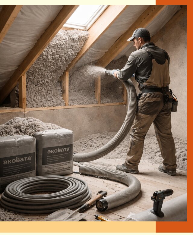 Утепление мансарды эковатой в Нефтеюганске от 2237 руб/м2 — монтаж, задувка, цена | ТепломастерНфт