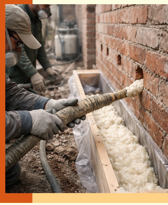 Заливка ППУ в пустоты кирпичной стены в Нефтеюганске