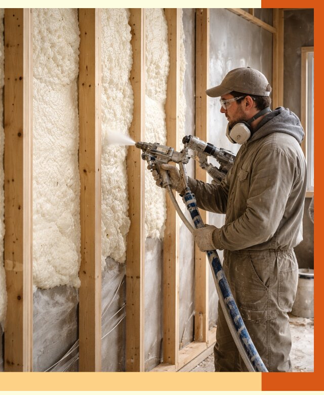 Утепление каркасной стены ППУ в Нефтеюганске от 4321 руб./м2 под ключ | ТепломастерНфт