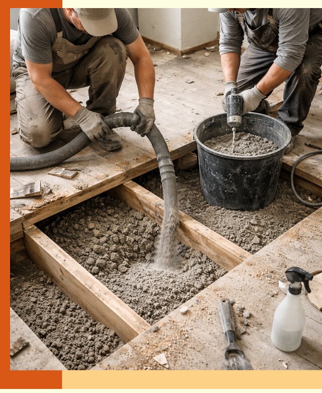 Заполнение пустот пола в Нефтеюганске полиуретаном и пенополистиролом