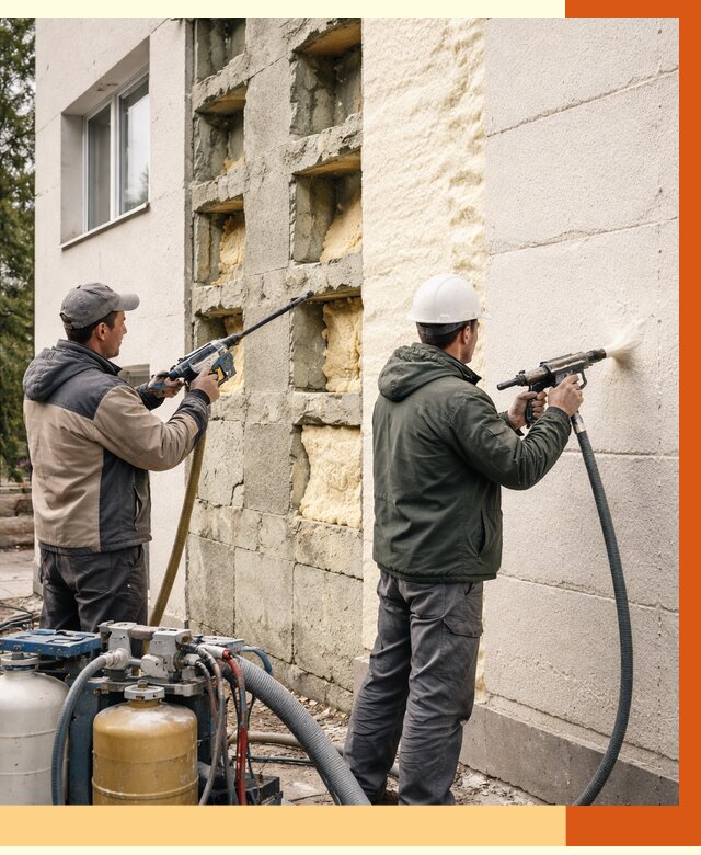 Заполнение пустот фасада в Нефтеюганске от 4576 руб. — утепление пустот облицовки | ТепломастерНфт