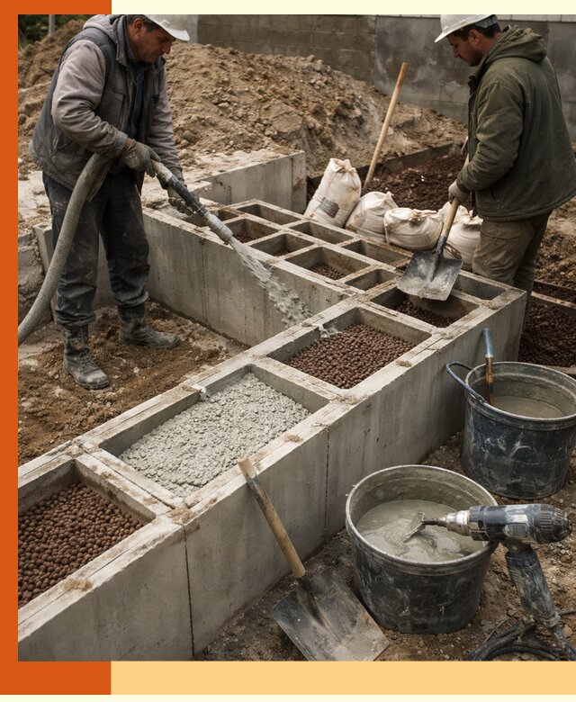 Заполнение полостей фундамента в Нефтеюганске герметичным утеплением и повышением прочности