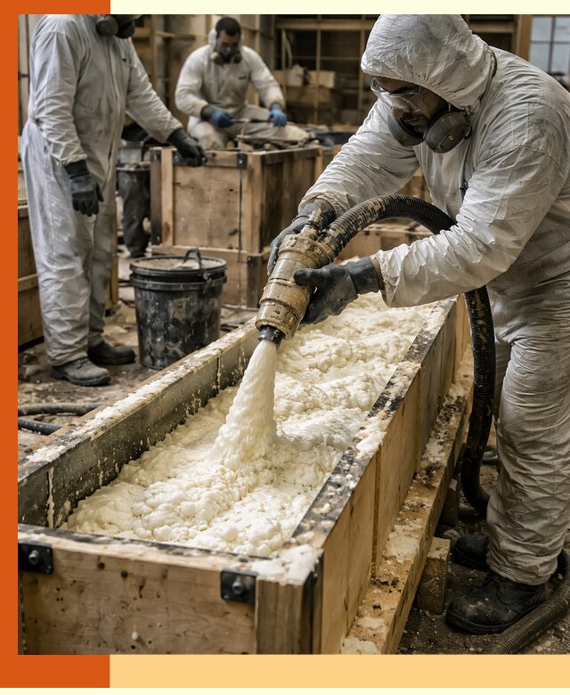 Заливка пенополиуретана в формы для утепления в Нефтеюганске