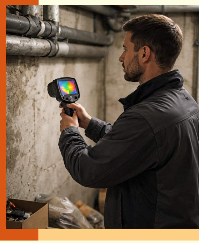 Тепловизионное обследование подвала в Нефтеюганске для поиска утечек тепла